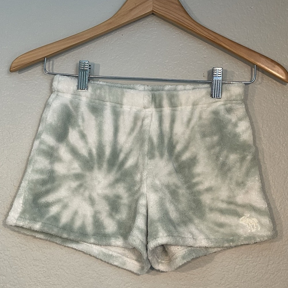 Abercrombie Kids Girl's 9/10 Tie Dye Starburst Green Soft Fleece Sleep Shorts